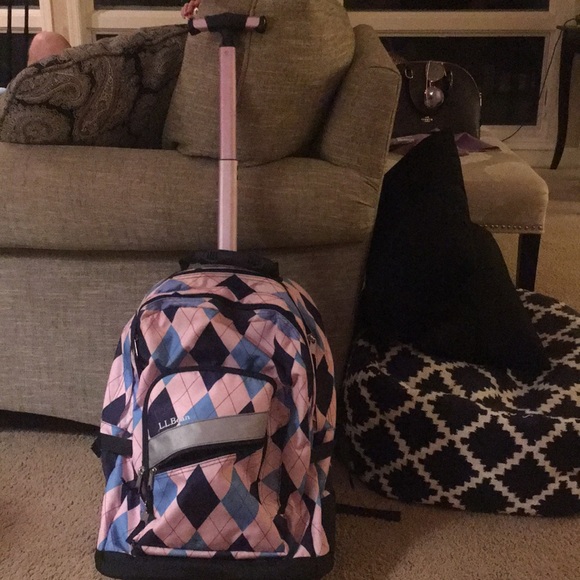 L.L. Bean Handbags - L.L. bean pink and blue plaid roller backpack